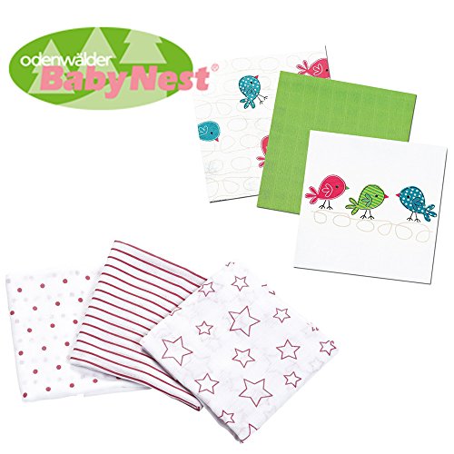 Preisvergleich Produktbild Odenwälder BabyNest Stoffwindeln / / Doppel-Mullwindeln / / Spucktuch / / 6er Pack Girl / / Praktische Größe 80x80 cm / / Premium Qualität