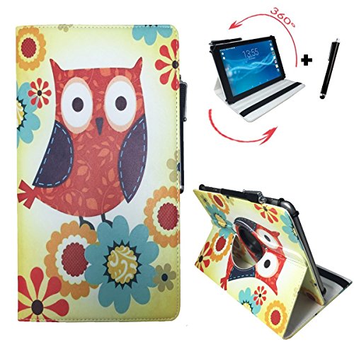 Lenovo MIIX 310-10ICR - Drehbare Tablet Schutz Hülle Etui mit Standfunktion + Touch Pen - 10.1 Zoll Eulen mit Blumen 360°