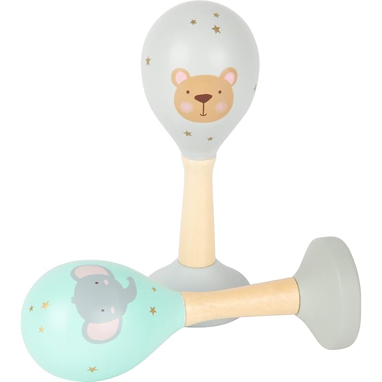 Hochets Bébé En Bois – Lot De 2 Maracas Et Bâton De Pluie – 19 Cm – Jouets éducatifs Et Sûrs – Rose De Rêve