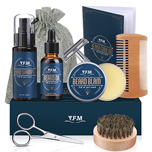 Kit Barba per Uomo, Kit Cura Barba Premium Crescita, Y.F.M. Set 8 in 1 per la cura della barba, Regalo di Natale per papà marito fidanzato (Nuovo pacchetto)
