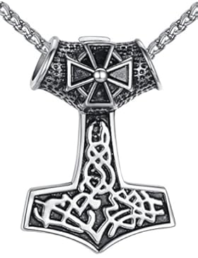 Aoiy Herren-Halskette mit Anhänger, Thors Hammer und Kreuz, Edelstahl, 61cm Kette, aap140