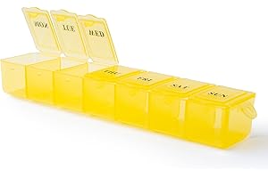 DECEMBER SPRINGS Pill Box Organiser - Pill Boxes 7 Day 1 Times a Day Weekly Medicine Storage Box | Daily Pill Organiser with Dosset Compartments (Yellow)