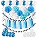 Produktbild 61 Stück Partei Dekorationen, Cocodeko Pompoms Blumen, Spiral Girlanden, Quasten Girlande, Polka Dot Papier Girlande und Luftballon für Geburtstag Parteien Hauptdekorationen - Blau, Hellblau und Weiß