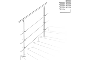 Ikodm Corrimano in acciaio inox, ringhiera per scale, 120 cm, con 3 barre trasversali e accessori, per scale, interni, balcone, ingresso di casa