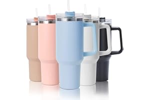 cotton yangda mebiusyhc 40oz Stainless Steel Vacuum Insulated Cup Double Wall Travel Flask Car Coffee Mug Tumbler with Straw with Handle for Hot Iced Coffee, Blue