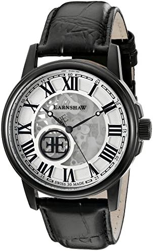 Thomas Earnshaw Men's 'Beagle' Swiss Automatic Stainless Steel and Leather Dress Watch, Color:Black (Model: ES-0028-03)