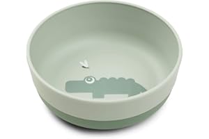 Done by Deer Foodie Schüssel Croco Grün, Ø12,5xH4,5cm – Baby Schüssel mit praktischer rutschfeste Unterseite - Plastikschüssel aus 100% PP in Lebensmittelqualität mit rutschfestem TPE