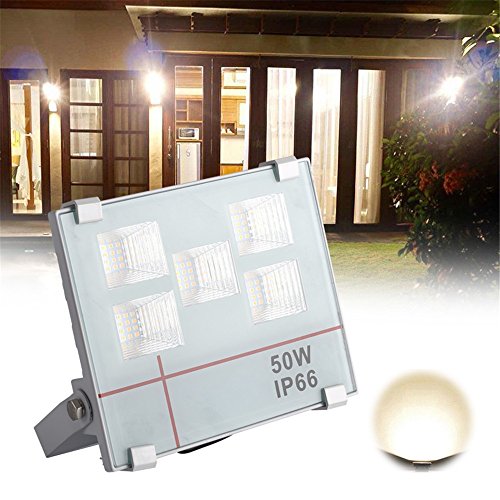 MCTECH® 50W LED Strahler Fluter Außen Scheinwerfer Ultraslim Flutlicht SMD LED 5 Lichtquelle zum Garten Hoflampe Wasserdicht IP65 Hochfestes Aluminium Wasserdicht Warmweiß (50W, Warmweiß) - 6