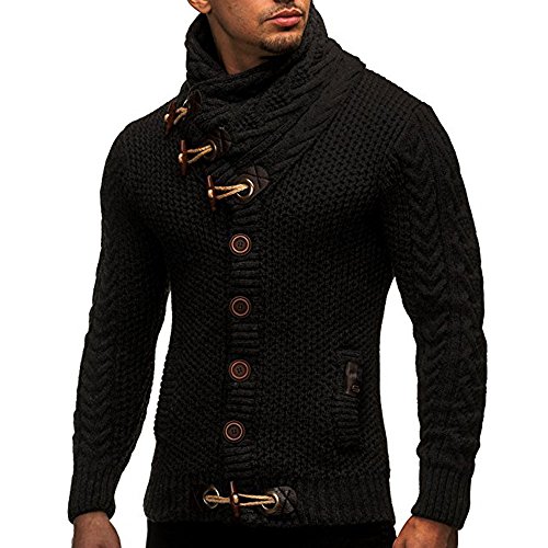 Preisvergleich Produktbild Elecenty Herren Sweatshirt strickpullove Cardigan Mantel, Sweatjacke Winterjacke Strickmantel Strickwaren Übergangsjacke Strickjacke Männer Winterpullover Outwear Jacket (XL, Schwarz)