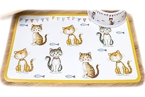 DARTHOME Cat Placemat 45x30cm Faithful Friends White Rectangle Plastic Feeding Plastic Food Mat