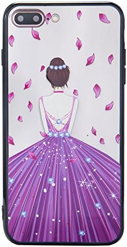 iPhone 7 Plus/iPhone 8 Plus Case [with Free Screen Protector],Kwapo® Beautiful Girl Pattern Design Ultra-Slim Transparent Soft Flexible TPU Silicone Back Rubber Bumper Clear Protective Cover Case for Apple iPhone 7 Plus/iPhone 8 Plus - Perple