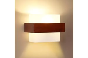 Comely Apliques de Pared Vintage Madera, Lámpara de Pared Interior E27, Creativo Cuadrado Luz de Pared de Cristal para Dormitorio, Salón, Pasillo, Cocina, Café (Marrón)