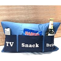 Sofakissen mit Taschen 50x30 cm blau (TV, Snack, Drink) | Kissen, Sofakissen, Kuschelkissen blau | Handarbeit