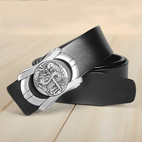 DS-HN Domineering cock belt men's leather belts men's national wind leisure youth stylish zodiac glossy western, Black + silver tie ,110cm