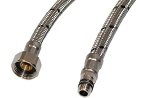 Aumix x2 (Pair) M10 (10mm) x ½” inch BSP 9mm Bore 500mm Flexible Braided Pipe Bathroom Basin Monobloc Mixer Tap Connector Hose WRAS Approved