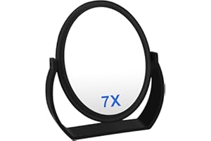 WILLIYATT Miroir Grossissant 7X,Miroir de Bureau Rotatif à 360 degrés, Miroir cosmétique Haute définition, Cadeau pour Chambre de Femme, Salle de Bain, Voyage, Bagage à Main