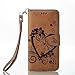 iPhone 7 Plus Case,iPhone 7 Plus Wallet Case,Leeook Retro Elegant Pretty Creative Borwn Embossing Love Heart Butterfly Flower Flip PU Leather Fold Wallet Pouch Case with Strap Stand Credit Card ID Cash Holders Book Style Stand Function Magnetic Closure Case Cover for Apple iPhone 7 Plus (5.5 Inch) + 1x Black Stylus