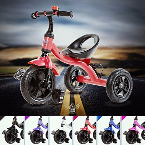 3 Wheeler Smart Design TrikeRider Kids Children Trike Tricycle Pedal Ride On Bike Bicycle Pneumatic Air Wheels - Front Fork Suspension - Bell (Red)