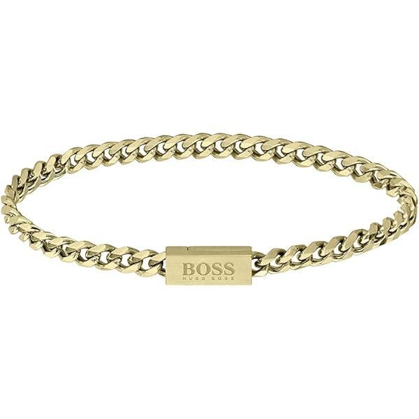 BOSS Sieraden Heren DORAN Collectie Ketting Armband in Geel Goud met een Gegraveerde Plaquette - 1580696, Eén maat, Roestvrij staal, Geen edelsteen