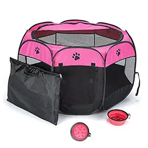 Soft Foldable Pet Tent 8-Panel Mesh House Pet Playpen Kennel Denier Oxford Cloth for Dog Cat Rabbit with Storage Bag(28.7