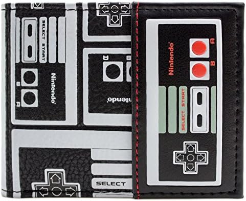 Nintendo NES Controller Patterned Gaming Black Bi-Fold Wallet