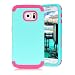 Produktbild Girlyard Tough Armor Hülle für Galaxy S7 Edge Hybrid 3 in 1 Vorne und Hinten Bumper Schutz, Weich Silikon mit Hart PC Full Cover High Impact Defender Anti-Kratzer Stoßfest für Samsung Galaxy S7 Edge - Grün + Rose Rot