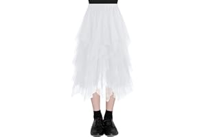 AUYAO Falda Tul Mujer, Falda Larga Mujer Cintura Elástica, Falda Mujer Tul Tutu Irregular, Falda Plisada de Mujer Casual de Gasa, Elegante Vintage para Ballet Prom Party