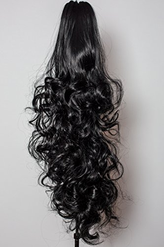 Elegant Hair - 22" Ponytail - Falling Curls - Jet Black #1 - Reversible 2 Styles in 1 - Clip in Hair Piece Extension - Claw Clip Attachment - Weight 250 grammes
