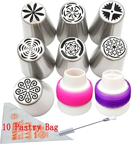 Frosting Flower Piping nozzles Decorations Tools Set and Bag for Cupcake 7 Pcs/Set, Aixin Stainless Steel Large Size Russian Piping Tips Set Nozzle (7set-NO.10)