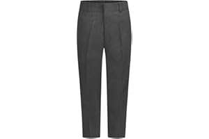 RASH ACCESSORIES Boys School Trousers Sturdy Fit Grey Black Plus Fit School Trousers Boys'School Uniform Half/Elastic Waist School Trousers Boys Belt Loops Zip & Clip Water Repellent Size 4-5/15-16