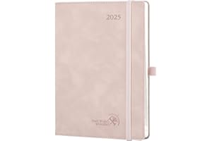 POPRUN Agenda 2025 Semana Vista 22 x 16,5 cm, Tapa Blanda, Marcapágina de Cinta, Una Página por Semanal con Una Página de Notas, 100 GSM Papel EU, Rosa Pálido