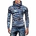Produktbild Elecenty Herren Bluse Winterpullover Kapuzenjacke Kapuzenpullover Pullover,Tarnung Rollkragen Stehkragen Männer Mäntel Lange Ärmel Männer Bluse Outwear Tops Oberbekleidung Weihnachten (L, Blau)