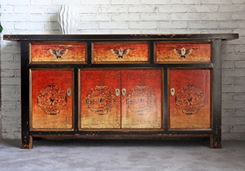 opium outlet Chinesisches Sideboard Kommode Büffet Anrichte Shabby Chic Stil Kolonialstil Bunte Motive (Design 2)