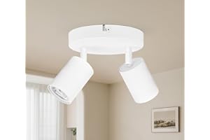 GeyouLux Lámpara de Techo Blanco 2 Focos, Moderno Plafón Foco de Techo LED Ajustables y Giratorios, GU10 Aplique Techo para Interior, Plafones de Techo Redondo para Salon, Dormitorio (Sin Bombilla)
