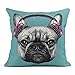 Produktbild funny cat Dekokissenbezug Drucken Quadrat es Versteckter Reißverschluss Zubehör Porträt der Französischen Bulldogge Kopfhörer Entzückender Kissenbezug einseitig Design Zuhause Sofa Decor45x45 cm