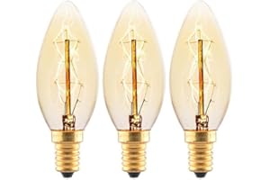 Aidencor Small Screw Candle Light Bulbs, Vintage E14 Edison Filament Light Bulb Dimmable Decorative 40W SES Bulbs Warm White 2700K, Pack of 3