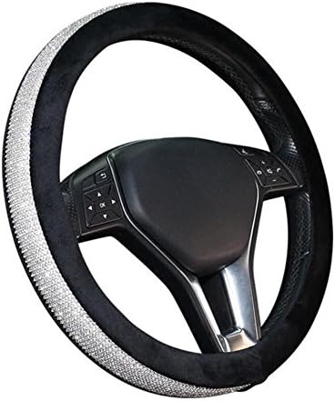 CHES Car Steering Wheel Cover Crystal Rhinestone Bling Fashion Winter Plush Diamonds Shine Universal 38CM/15'' , black