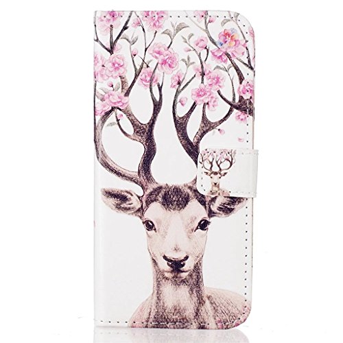 MUTOUREN Hülle für iphone SE iphone 5 5s Schutzhülle [Kratzfeste, Scratch-Resistant] Bookstyle PU Lader HandyHülle Tasche Wallet Flip Case Lederhülle Brieftasche mit Standfunktion Kartenfächer Magnetic schließt Painted Muster- Hirsch + Metall Stylus Stift - 2