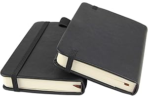 NEWESTOR (2-Pack) Pocket Notebook 9x14cm, Small Hardcover Journal with Pen Holder, Inner Pockets, 100gsm Thick Ruled/Lined Paper, Black