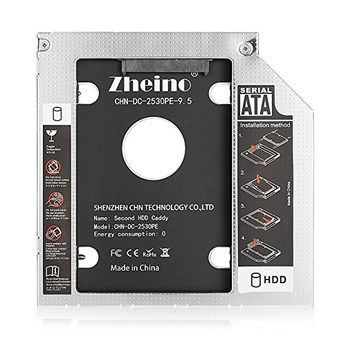 Zheino 9.5mm Aluminum SATA Second HDD Caddy Festplattenrahmen 2. HDD / SSD Caddy Adapter SATA Festplatte für Notebook mit SATA Laufwerkschacht universal CD/DVD-Rom - 2