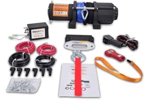 WinchPro - Treuil Électrique 12V 2000kg/4500lbs, 15m De Corde Synthétique Dyneema, 2 Télécommandes (1 Sans Fil, 1 Câble), Plaque De Montage, Idéal Pour Atv, Buggies, Remorques, Quads