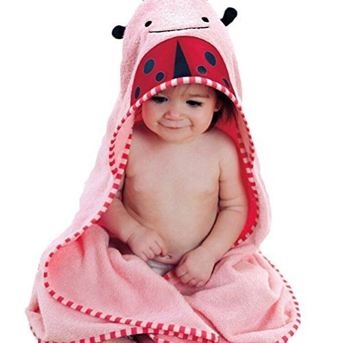 Buytra Kids Bath Towels Cute Animal-Shaped Hooded Cotton Bathing Wrap Blanket(Ladybug)