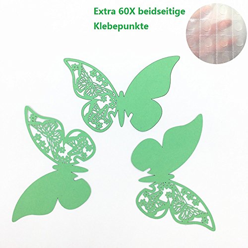 ElecMotive 50 Stück Schmetterling Tischkarten Namenskarten Glasanhänger Wandsticker für Tischdeko Hochzeit Party Haus Deco (Grün)