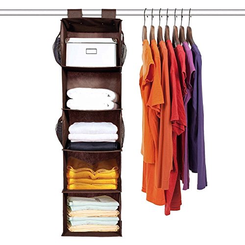 Maidmax Hänge-Aufbewahrung, 5 breite Fäher Plus 4 Seitentaschen, Heavy-Duty für Kleiderschrank Wäschesortierer, Vlies-Gewebe, faltbar – Braun(30cm x 30cm x 106cm) - 2