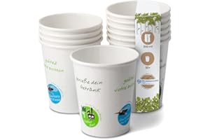 BIOZOYG Bio, jednorazowe kubki do gorących napojów, jednorazowe naczynia, akcesoria imprezowe, papierowe kubki biodegradowalne, kompostowalne, z recyklingu, białe kubki do kawy z komiksu, 50 sztuk, 200 ml