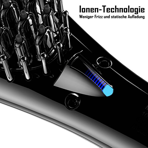 Auxent Ionen Glättungsbürste, Keramik Haarglätter Bürste mit Schnellaufheizung, Universalspannung und Abschaltautomatik, Glättbürste zum Glätten Von Locken, Glätteisen Bürste für Glattes und Geschmeidig Glänzendes Haarstyling - 2