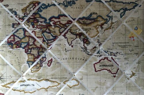 Rosey Rose Extra Large 90x60cm Prestigious Stone World Map/Atlas Hand Crafted Fabric Notice/Pin/Memo Board