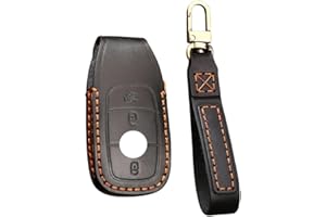 HIBEYO Étui de protection intelligent pour clé de voiture - En cuir - Convient pour Mercedes Benz E S A Classe CLA GLA GLE GLC GLK AMG