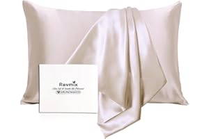 Ravmix 100% Silk Pillowcase for Hair and Skin with Hidden Zipper, Both Sides 21Momme Pure Mulberry Silk Pillow Case, 1PCS, Standard 50×75cm, Beige