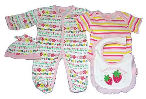 New Strawberry Sleepsuit, Vest, Bib, Hat and Mitts Set for Baby girl newborn, 0-3 months & 3-6 months (3-6 months)